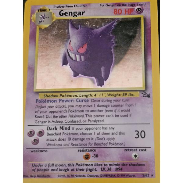 Gengar 5/62 Fossil Rare Vintage Pokemon Trading Card 