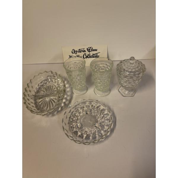 Fostoria Glassware Collection - 2 Cups - Plate - Bowl - Dish with Lid