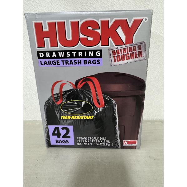Brand New Husky Heavy Duty 33 Gallon Large Trash Bags - Box of 42