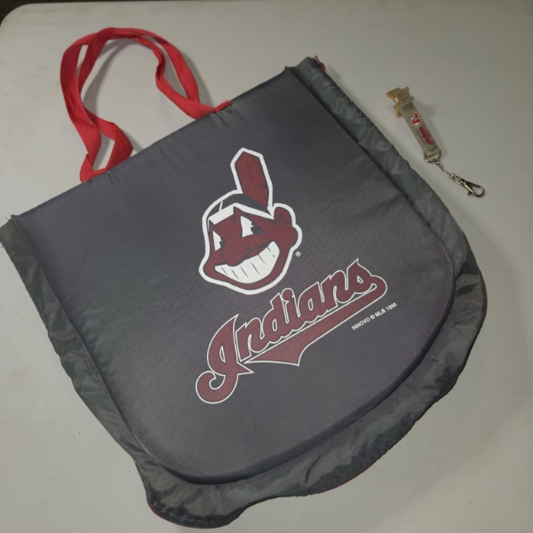 Vintage Chief Wahoo Stadium Seat Pad & Collectors Bottle Opener Key Chain 