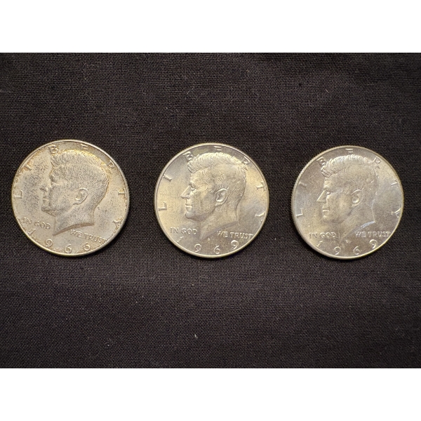 90% Silver Kennedy Half Dollars - FV $1.50 - 1966& 1969 (2)