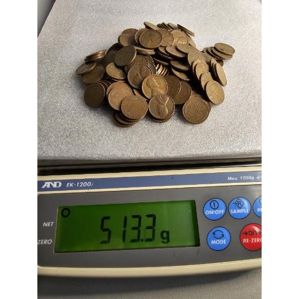 Lot of Assorted Wheat Pennies (513g) - AFV: $1.64 (estimated by weight)