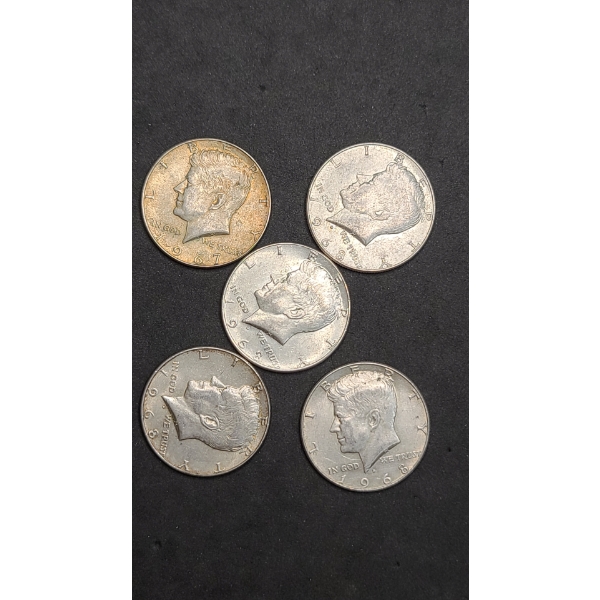 (5) 1967/1968 40% Silver Kennedy Half Dollars - Face Value: $2.50