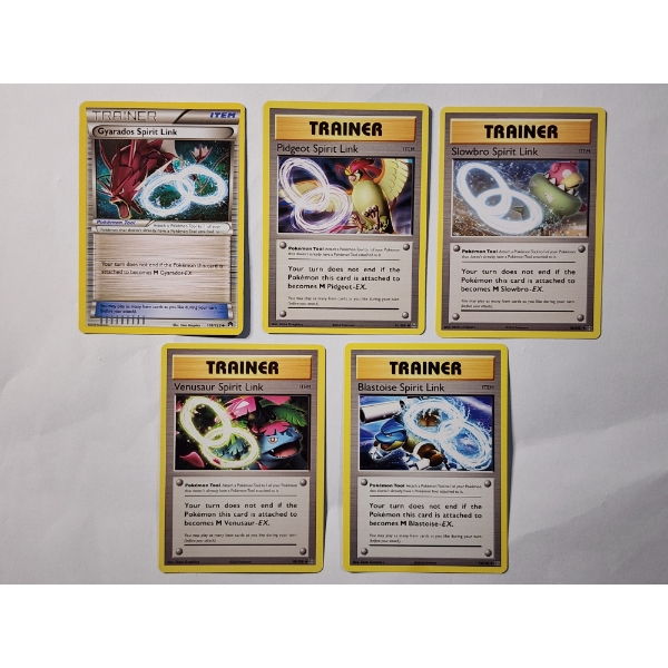 Five Assorted Vintage Pokemon Trainer Spirit Link Trading Cards