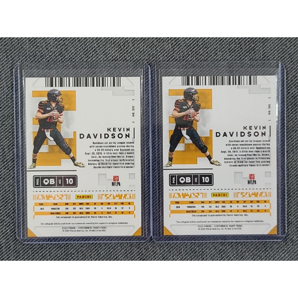 Two Autographed Rookie Kevin Davidson 2020 Panini Football Trading Cards - ONE NUMBERED 64/99!