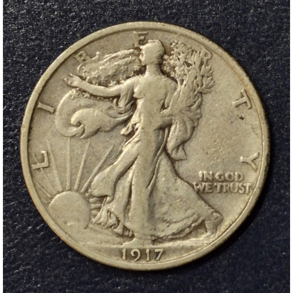 RARE 1917 Walking Liberty Half Dollar 90% US Silver Coin - Circulated - See Pics