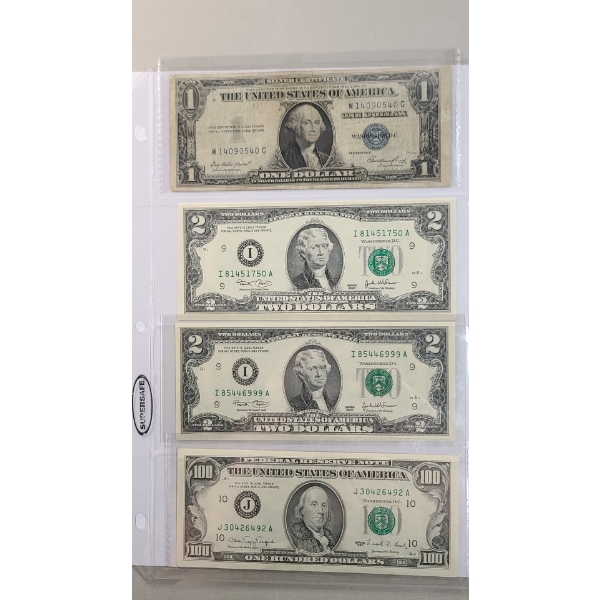 Assorted United States Currency Including Series 1935 E $1 Silver Certificate - Face Value: $105.00