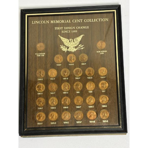 Framed Collection of Lincoln Memorial Cents, Various Years, FV $.29