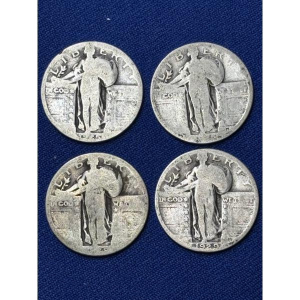x4 Assorted Years United States Standing Liberty 90% Silver Quarters FV: $1.00