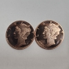 Image 1 : Two Mercury Head Design 1 AVDP Ounce .999 Fine Copper Rounds - 2 oz Copper Total!
