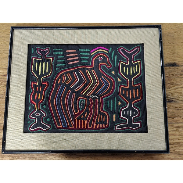 Vintage Kuna Mola Art Piece - Hand Sewn Textile Art Approx. 1.7ft x 1.4ft in Frame