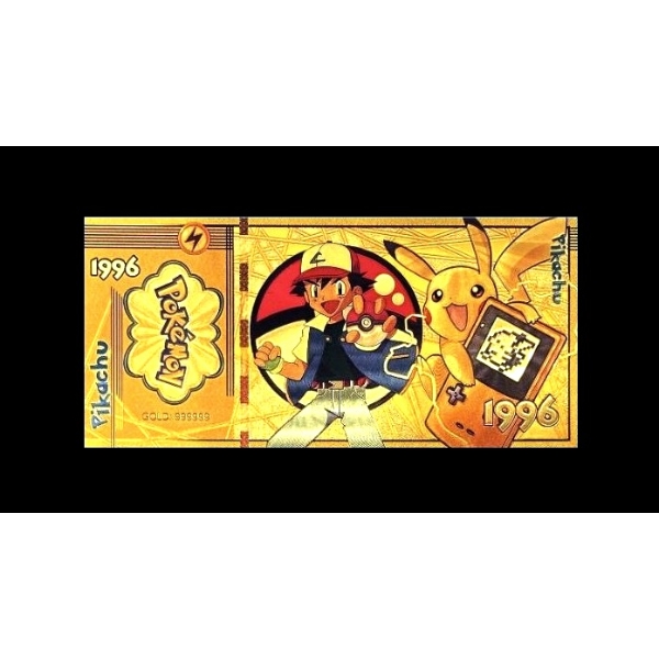 Pure 24k .999 Gold Foil POKEMON "PIKACHU" Note - Mint - NEW SERIES - Processed in Pure GOLD