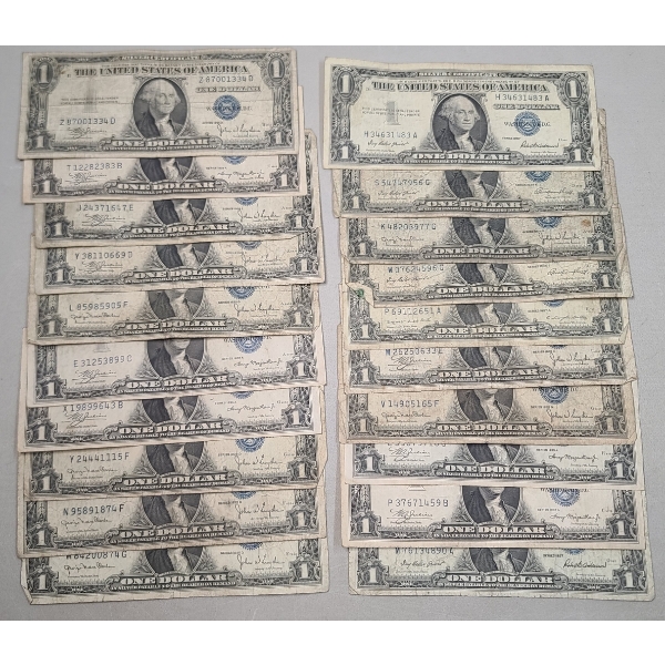 Lot Of (20) Assorted Series United States $1 Silver Certificates - Face Value: $20.00