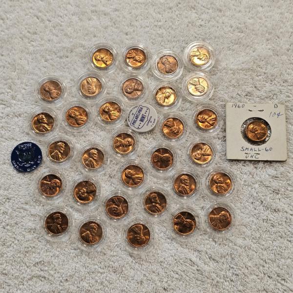 Large Assortment of US Lincoln Pennies in Nice Protective Capsules - AFV $.32