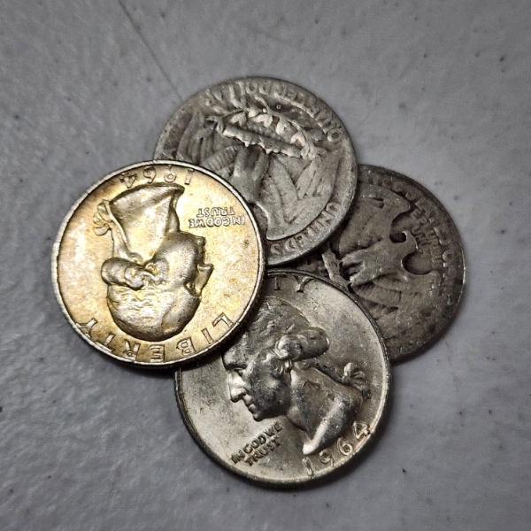 Four Assorted United States 90% Silver Quarters ~ $1.00 Face Value