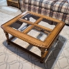 Image 2 : PICKUP IN NORTHFIELD - Hardwood Oak Flip Down Ends Coffee Table Glass Top Excellent - See Pics - (Al
