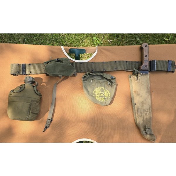 Military Tactical Belt with Canteen, Machete