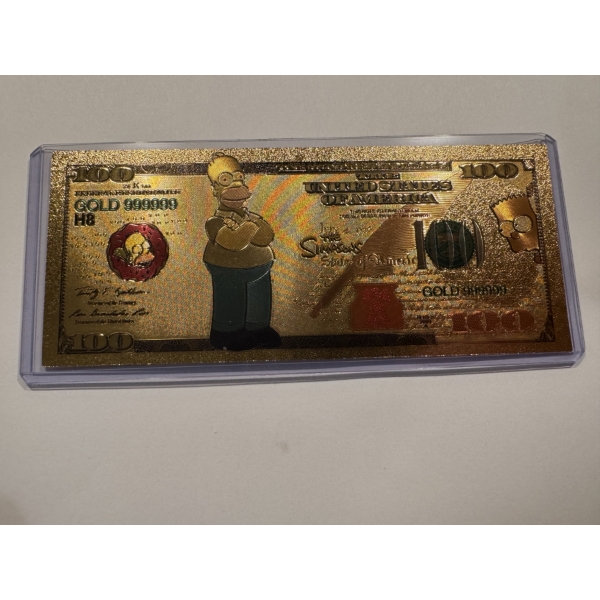Rare Homer Simpson Gold Foil .999999 - 24K Gold Note In Protective Holder - Mint Condition