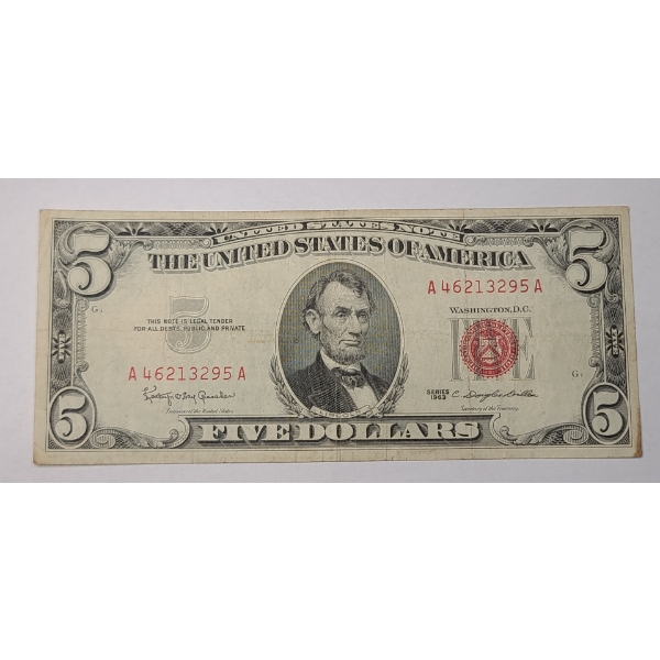 United States Series 1963 $5 Red Seal Bank Note With Granahan And Dillon Signatures - Face Value: $5