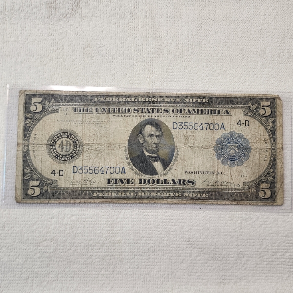 Series 1914 United States $5 Federal Reserve Note - Cleveland District 4-D "Horse Blanket"