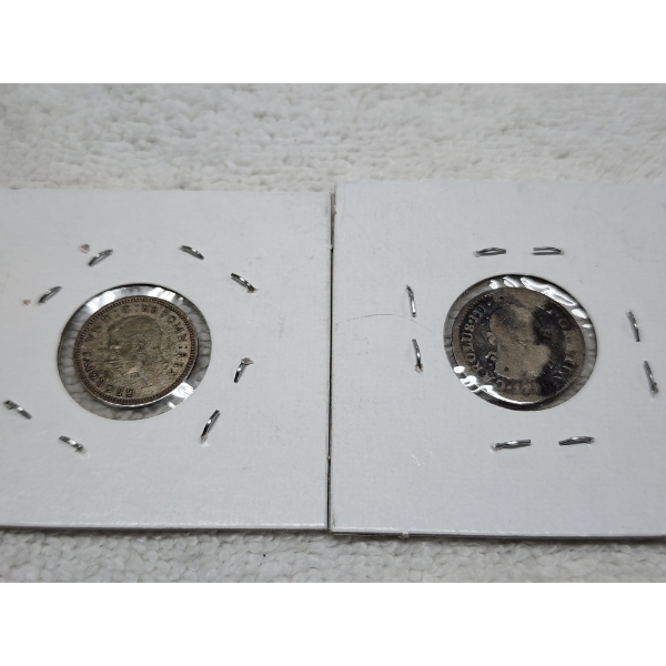 Two Small Silver World Coins - 1942 Three Pence & 1780'S Mexican Spanish Colony Real