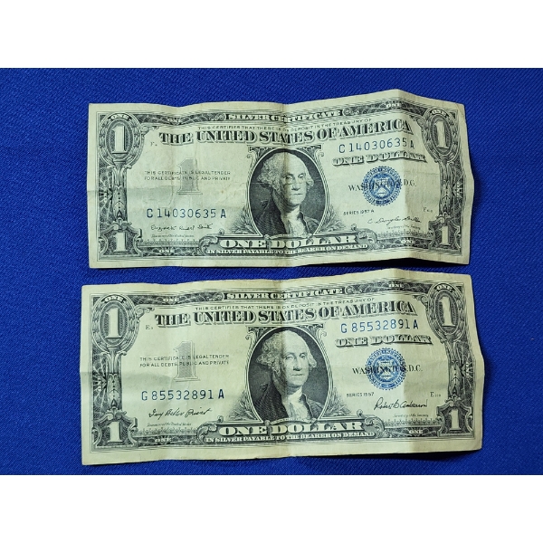 x2 U.S. $1 Dollar Bill Silver Certificates: 1957-A, 1957