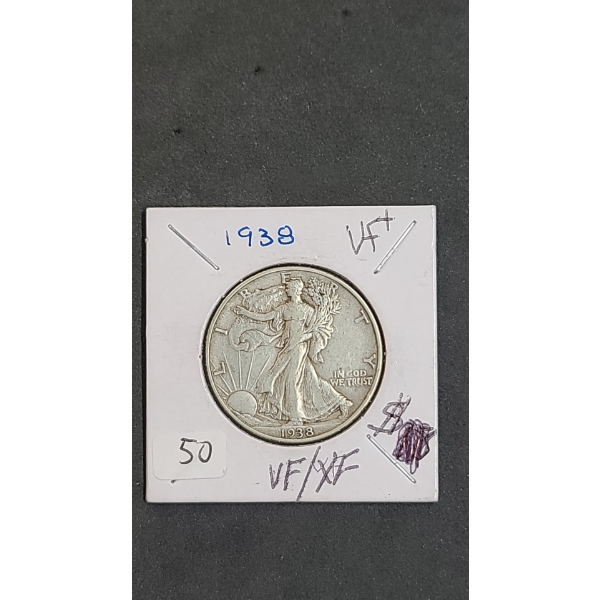 United States 1938 Walking Liberty 90% Silver Half Dollar 