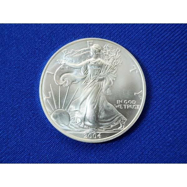 2004 $1 American Silver Eagle 1 oz Fine Silver, in Protective Coin Sleeve 