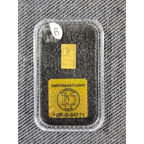 1 GRAIN .9999 Fine Gold Bar by Patriots Coin in Acrylic Protective Holder