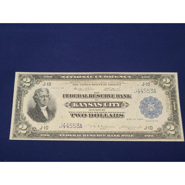 $2 1918 Federal Reserve Bank of Kansas City Missouri UNIQUE SERIAL NUMBER J44553A 