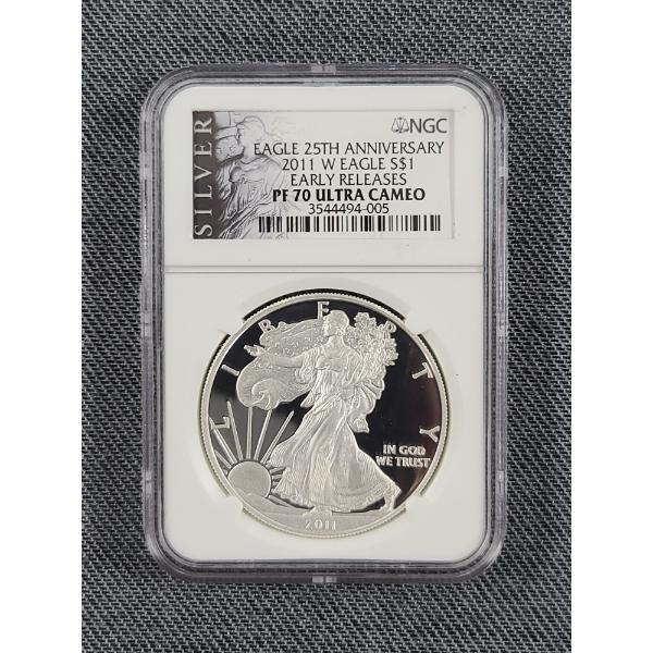 NGC PF 70 Ultra Cameo 2011-W 1 Oz Silver American Eagle - 25th Anniversary - Early Releases 