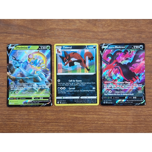 Three Assorted Pokemon Trading Cards Ft. Holo, Rare & V Trading Cards!