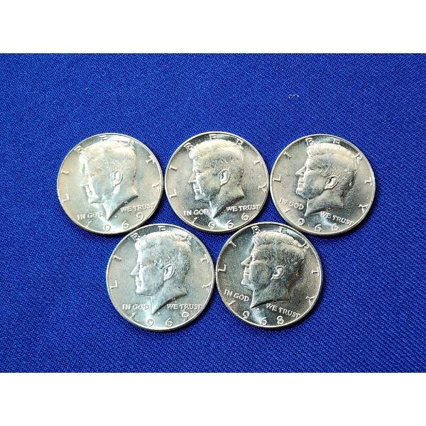x5 Assorted Years Kennedy Half Dollars 40% Silver Face Value $2.50