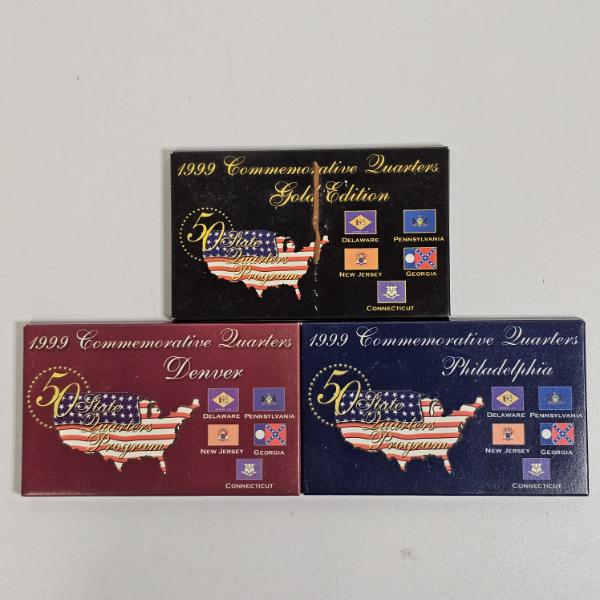 B/U MINT!!! 1999 50 State Quarters Program Gold Edition, Denver, And Philadelphia Coin Sets 