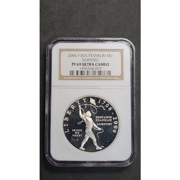 NGC 2006-P PF 69 Ultra Cameo Ben Franklin Scientist U.S Mint Commemorative 90% Silver Proof Dollar