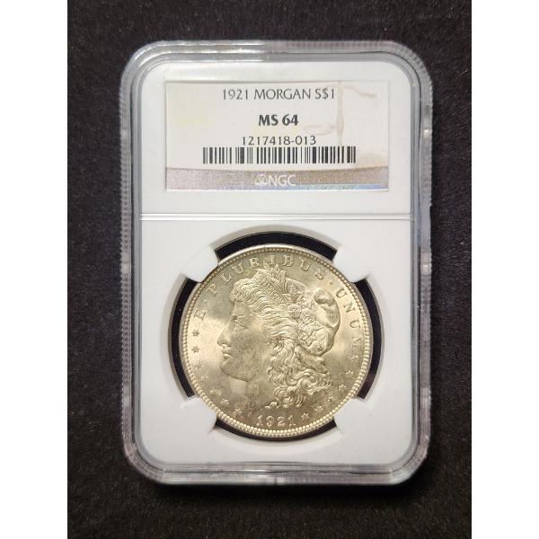 NGC MS64 Graded 1921 Morgan Silver Dollar in Nice Display & Storage Case - Excellent Coin!