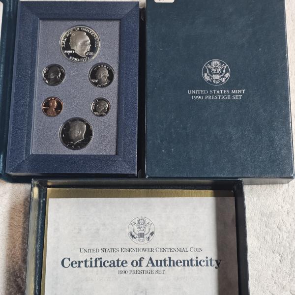 US Mint Gem Proof 1990 Prestige Coin Set Including Eisenhower 90% Fine Silver Dollar - 0.7734 oz ASW