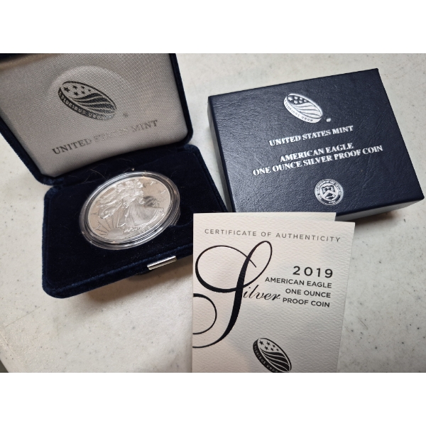 2019 S United States 1 Ounce .999 Silver Eagle Proof In BOX - COA