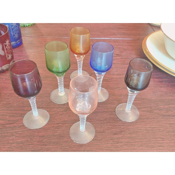 Set Of 6 Colored 5" Cordial Glasses As Shown - Unmarked slightly used