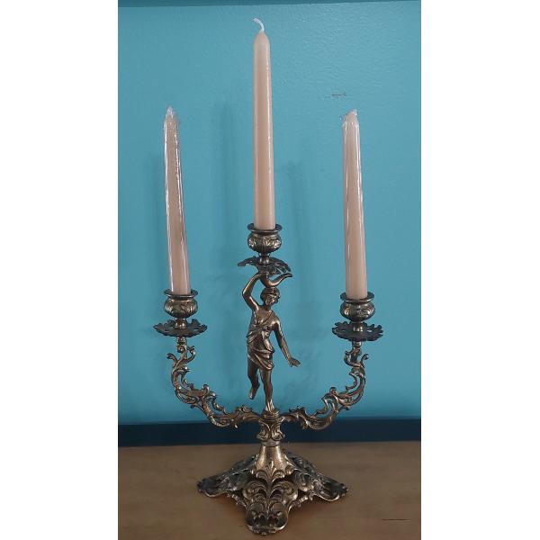 Vintage Brass / Bronze Candelabra 11" Tall - Candles Included