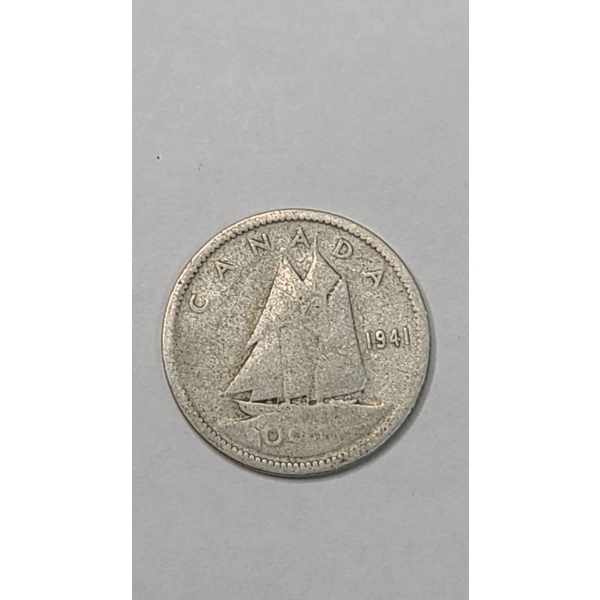 1941 Canadian George VI 80% Silver 10 Cent Coin