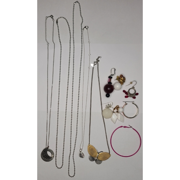 4 Necklaces - Butterfly - Plain Chains (2) - Moon "Love You Forever" Necklace - Earrings