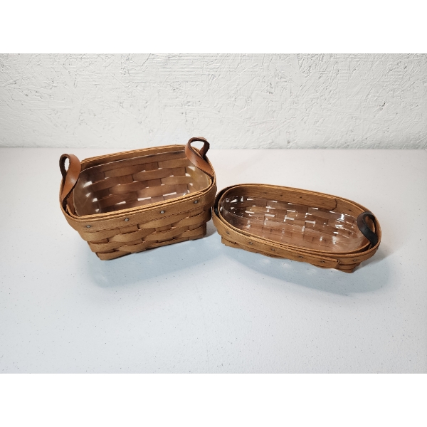 (2) Small Longaberger Baskets with Leather Handles - See Description for Details! 