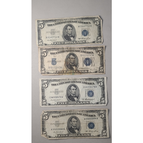 (4) Assorted Series United States $5 Silver Certificates - Face Value: $20.00
