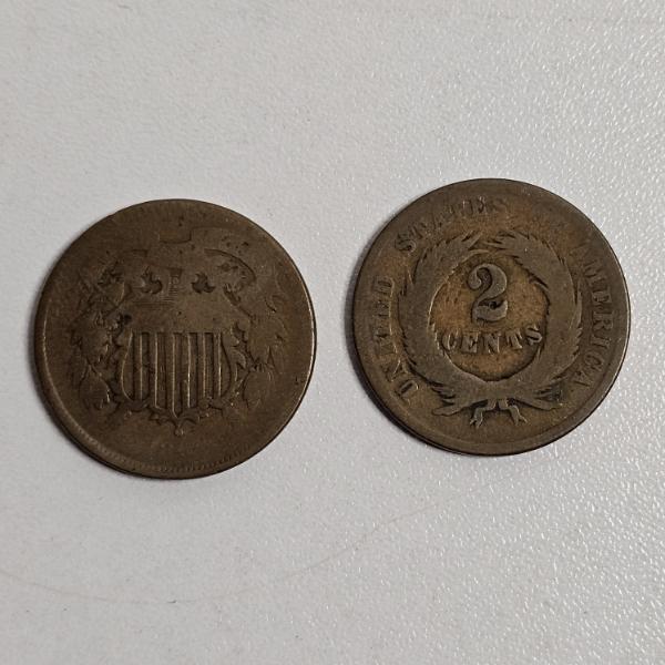 Two 1864 United States Two-Cent Pieces FV: $.04