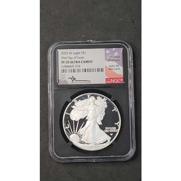 2023-W NGC First Day Of Issue PF 70 ULTRA CAMEO 1 OZ Fine Silver American Eagle - Signed