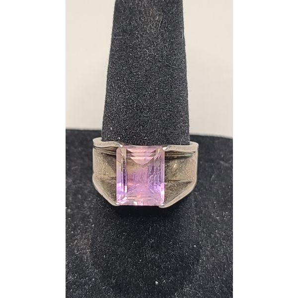 Mid-century Modern Style Sterling Silver & Amethyst Ring - Size 6 - Weight: 7.1g