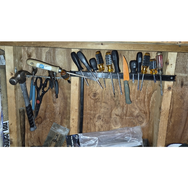 PICKUP IN CANTON -  ASSORTED TOOLS ON WALL RACK AND COUNTER AS SHOWN IN PICS