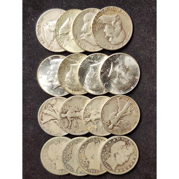 $8 Face Value in Assorted 90% Silver Half Dollars 