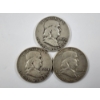 Image 1 : Three 90% Silver United States Franklin Half Dollars ~ 1952-D, 1954-D & 1962-D ~ $1.50 Face Value